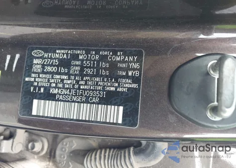 2015 Hyundai Genesis 3.8 z USA, uszkodzony, nr VIN KMHGN4JE1FU093531